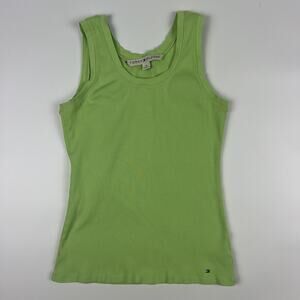 Tommy Hilfiger Lime Green Ribbed Tank Top Women’s Size M Sleeveless Stretch Y2K